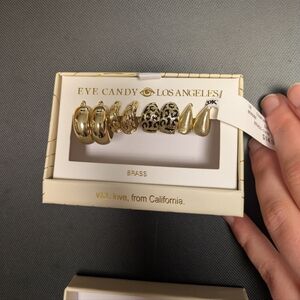 Eye Candy Los Angeles Brass Gold Hoop Earrings Set of 4 NWT